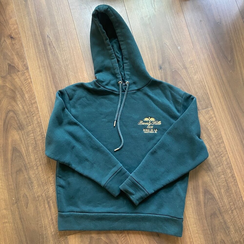 Zara Forest Green Embroidered Beverly Hills Hoodie - Size S